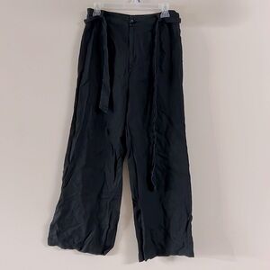 Reformation Black Linen Tie Waist Wide Leg Cropped Pants
